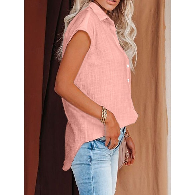 Women's Shirt Button Down Blouse Solid Color Plain Basic