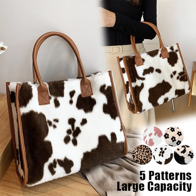 Tote Bag mit Kunstleder Leopardenmuster Braun Damen Fell