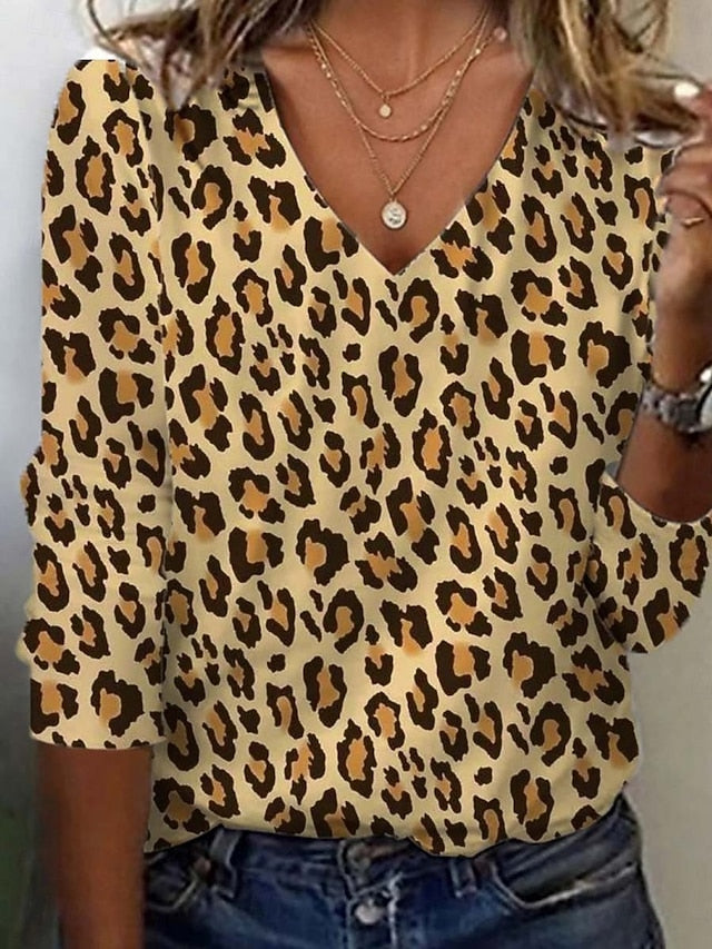 Women's Tunic T Shirt Print Graphic Leopard Color Block