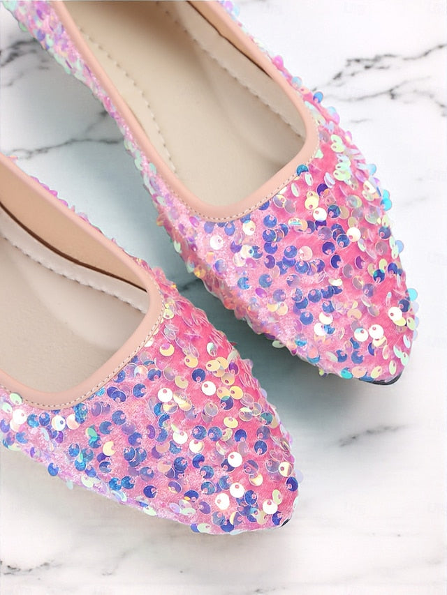Sparkly Flats Sequin Women's Black Toe Pointed - Ballet