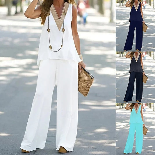 Women's Vest Camis Bolero Top Wide Leg Pants Pants Trousers