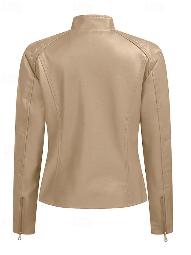 Jacket Comfortable Leather Pocket Women's Zipper Faux