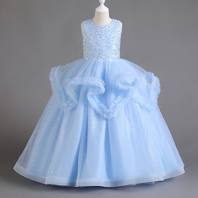 Sequin Dress Girls' Color Solid Party Kids Sleeveless