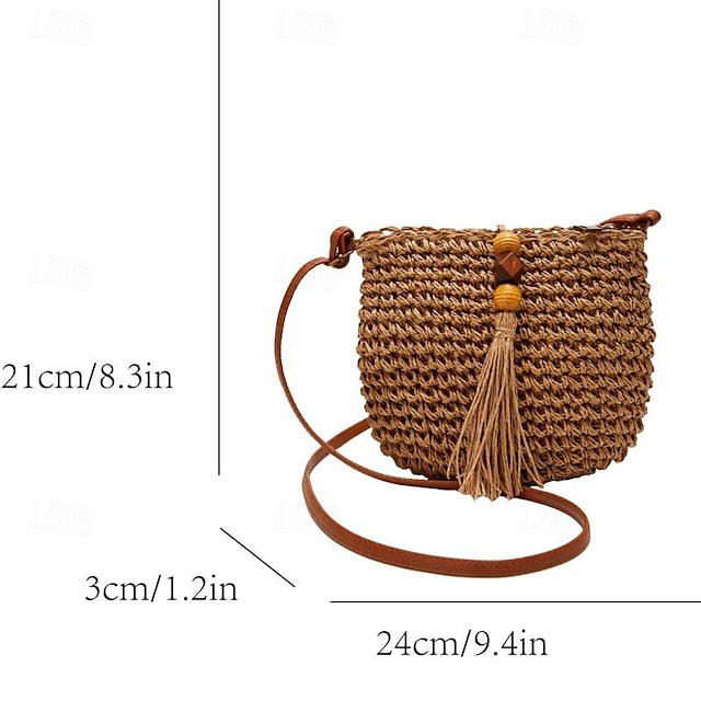 Tassel Women's Bag Woven Boho Handbag – Straw Crossbody