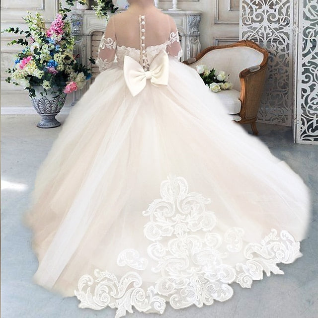 Solid Girls' Flower Party Color Long Kids Girl Dress