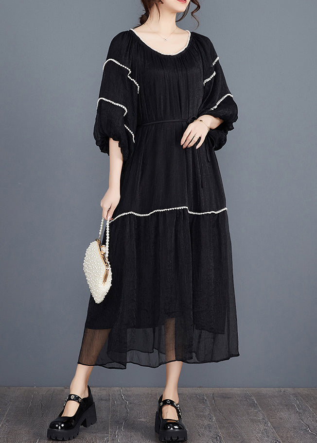 Bohemian Black Nail Bead Long Dresses Half Sleeve AJ1022