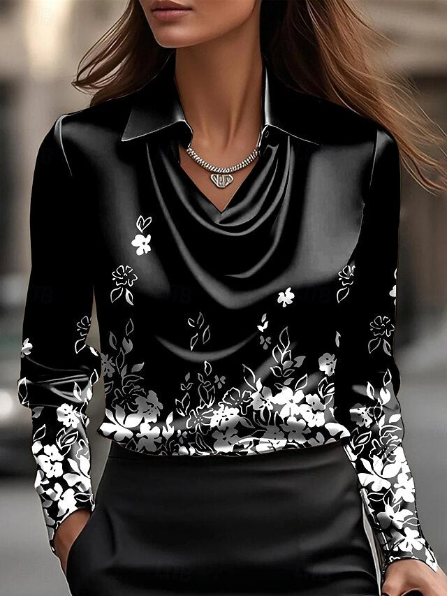 Women's Shirt Draped Floral Graphic Elegant Daily Long