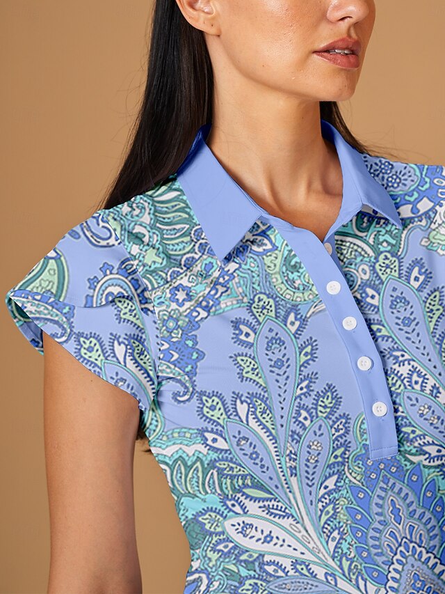 Women's Golf Polo Shirt Light Blue Short Sleeve Top Ladies