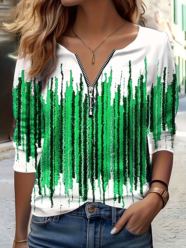 Women's T Shirt Zipper Print Ombre Graphic Vintage Fashion