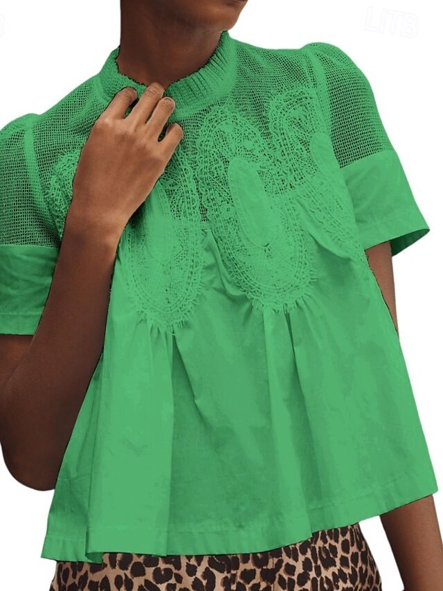 Women's Shirt Blouse Lace Plain Stylish Modern Casual Short