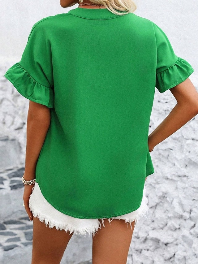 Women's Summer Shirt Casual Shirt Blouse Ruched Ruffle