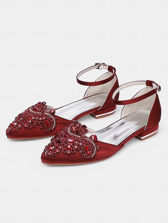 Style Gemstone Flats Vintage Embellished – Green Pointed-Toe