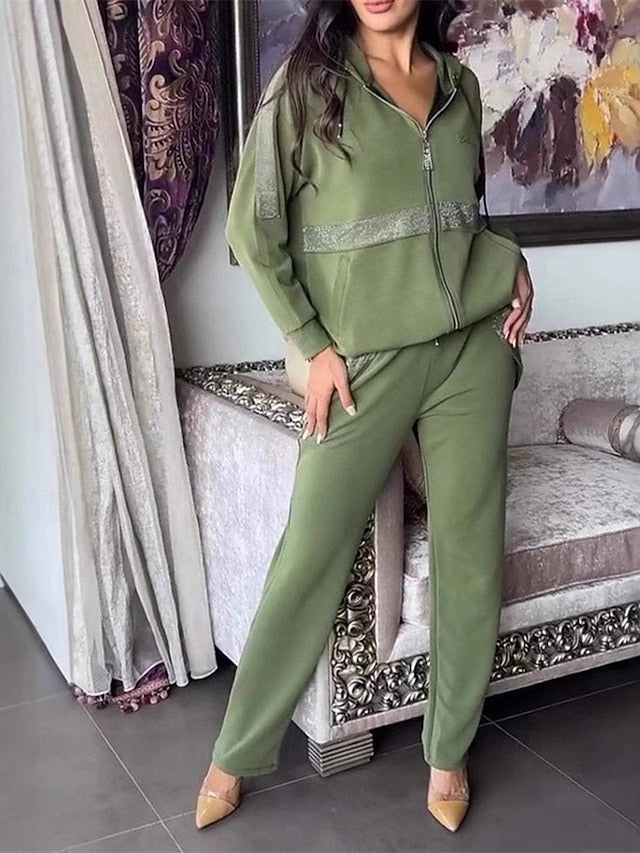 Women's Hoodie Pants Sets Bolero Top Long Sleeve Hooded