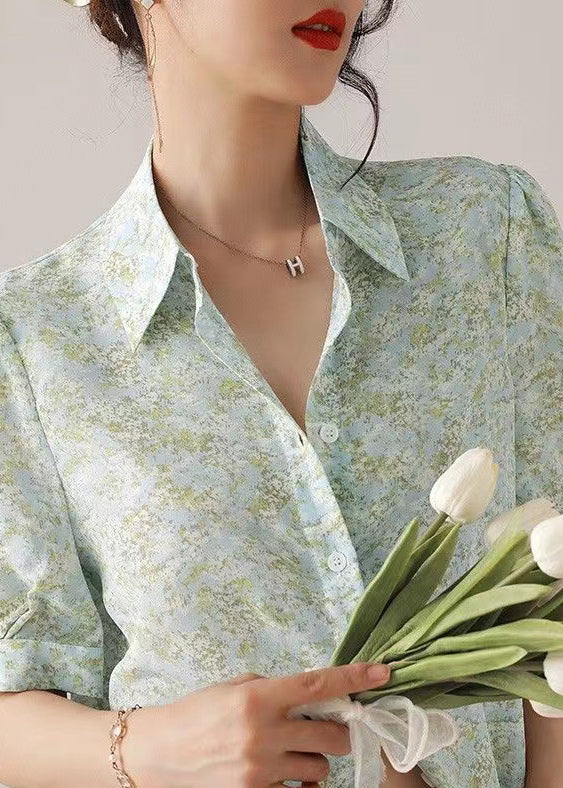 Print Summer Shirt Tops Cotton Boutique Green Light