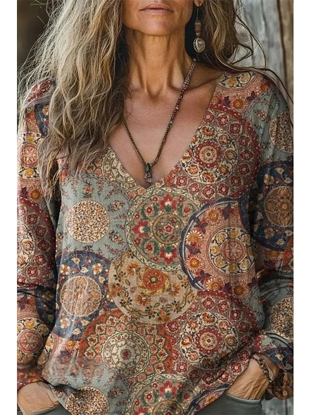 Women's Cotton Blend T Shirt Print Floral Fashion Casual