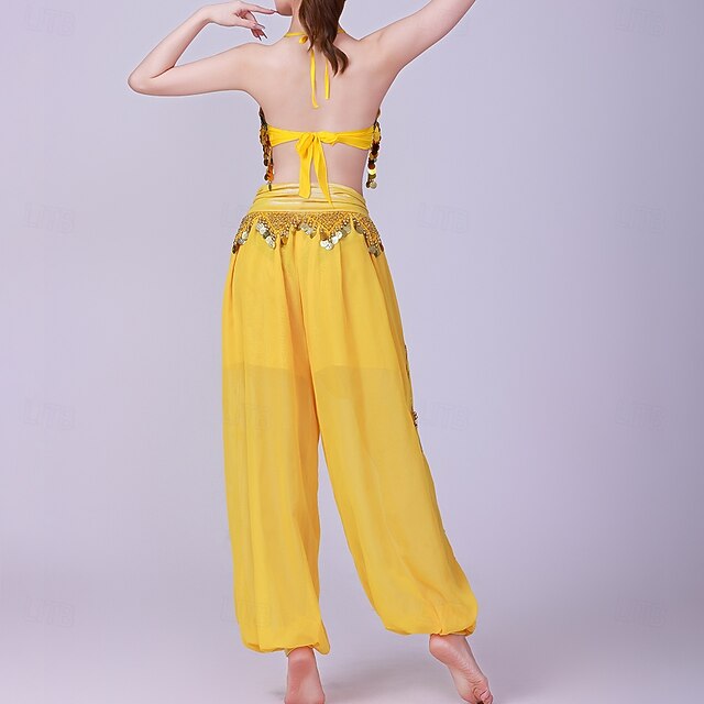 Latin Dance Top Gold Coin Pure Color Splicing Women's