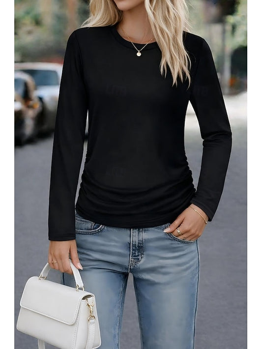 Women's Tee Top Solid Color Vintage Fashion Casual Long