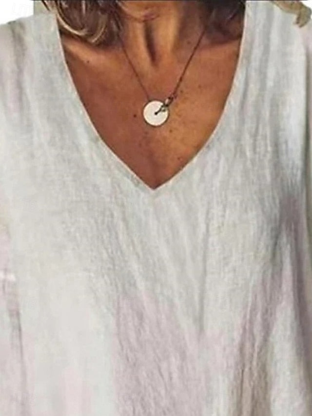 Women's Shirt Blouse 100% Cotton Solid Color Basic Casual