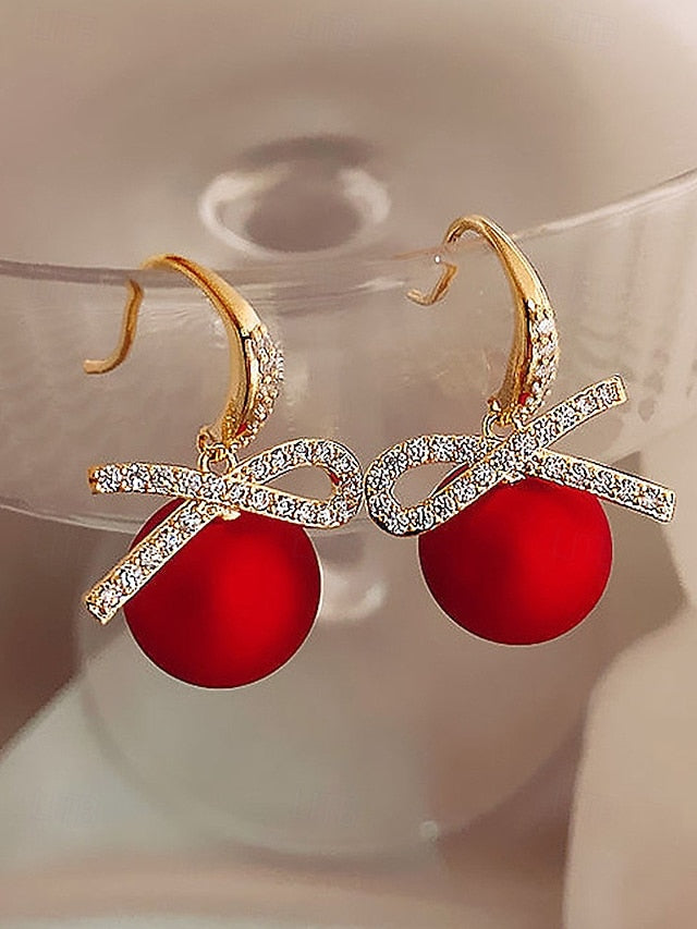 Women's Christmas Pearl with Rhinestone and Earrings Bow