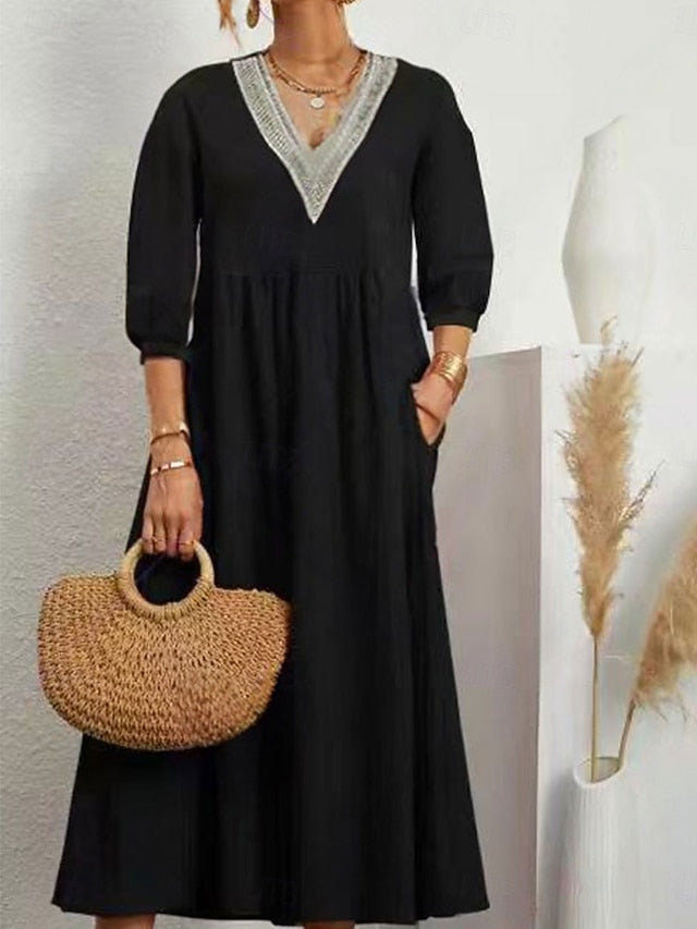 Women's Midi Dress Elegant Vintage Stylish Lantern Sleeve