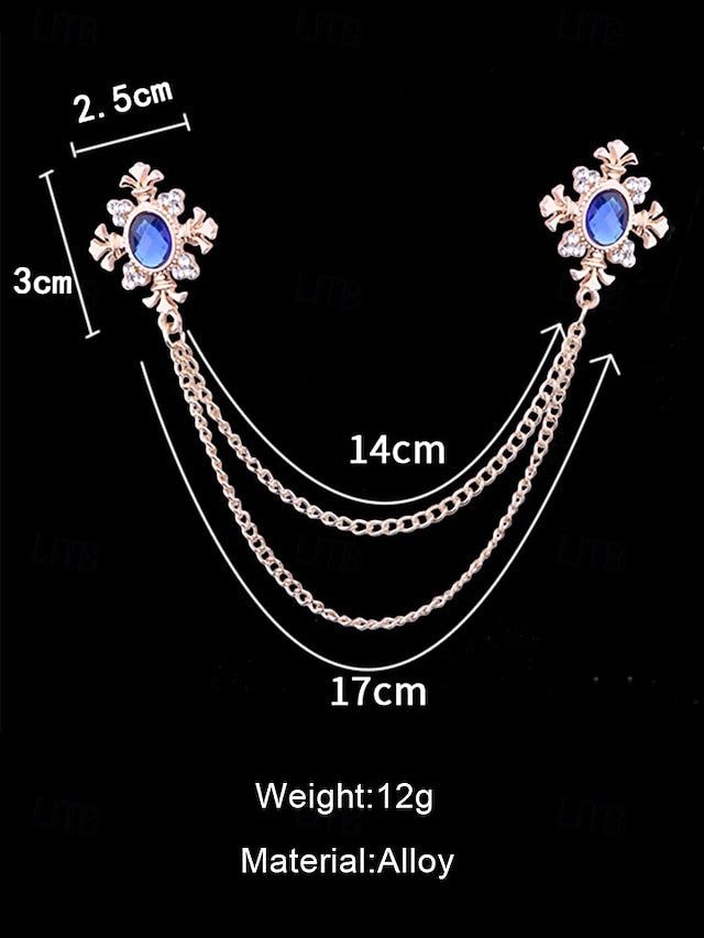 Double Collar Chain Elegant Gem Vintage Brooch Blue –