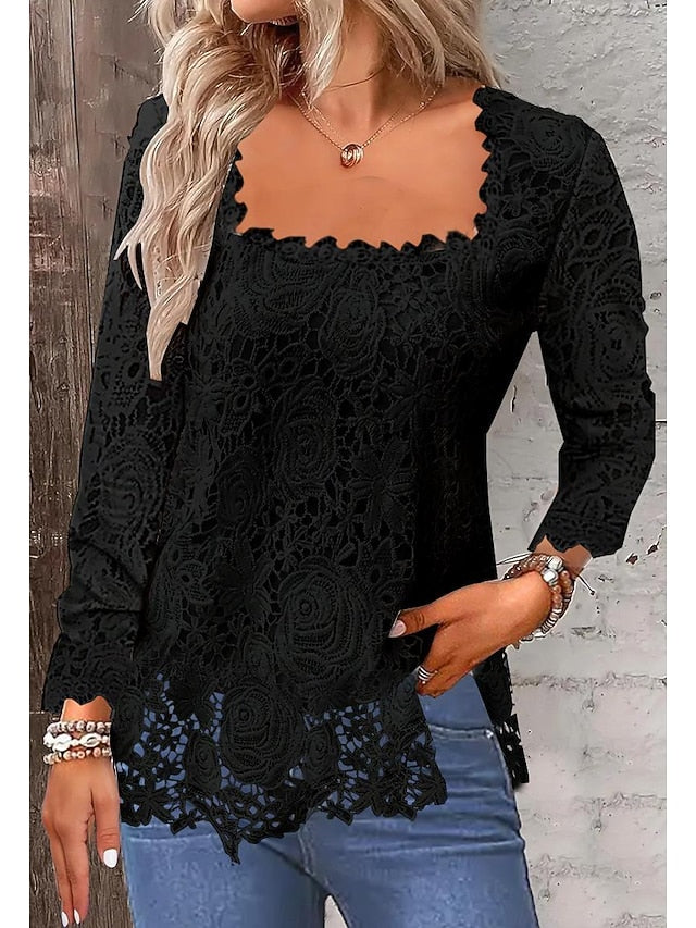 Women's Shirt Lace Shirt Blouse Eyelet top Lace Plain