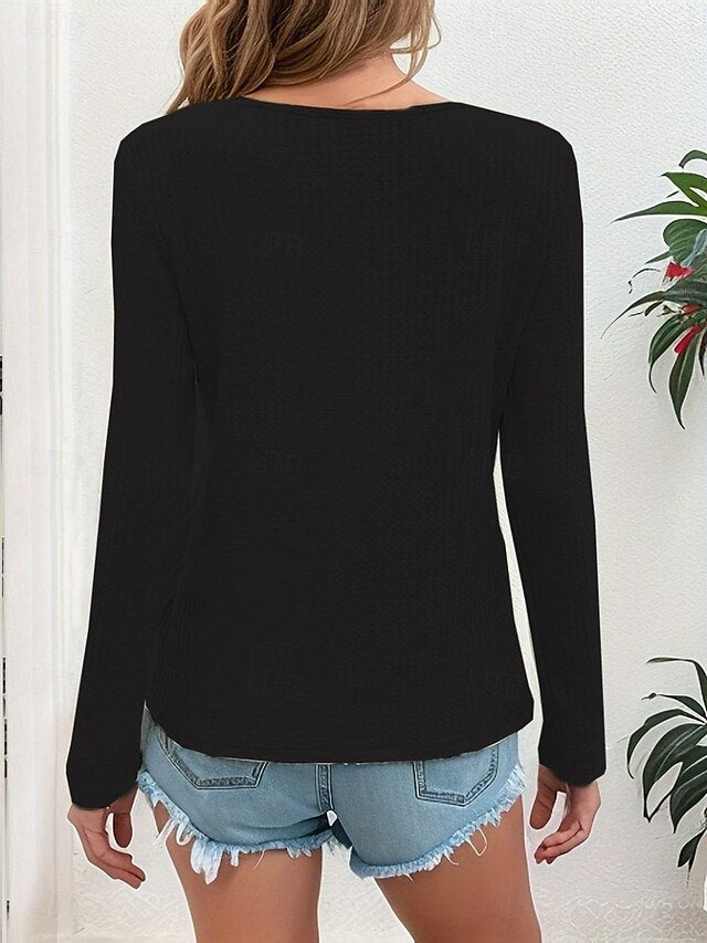 Women's T Shirt Buttons Plain Fashion Modern Casual Long