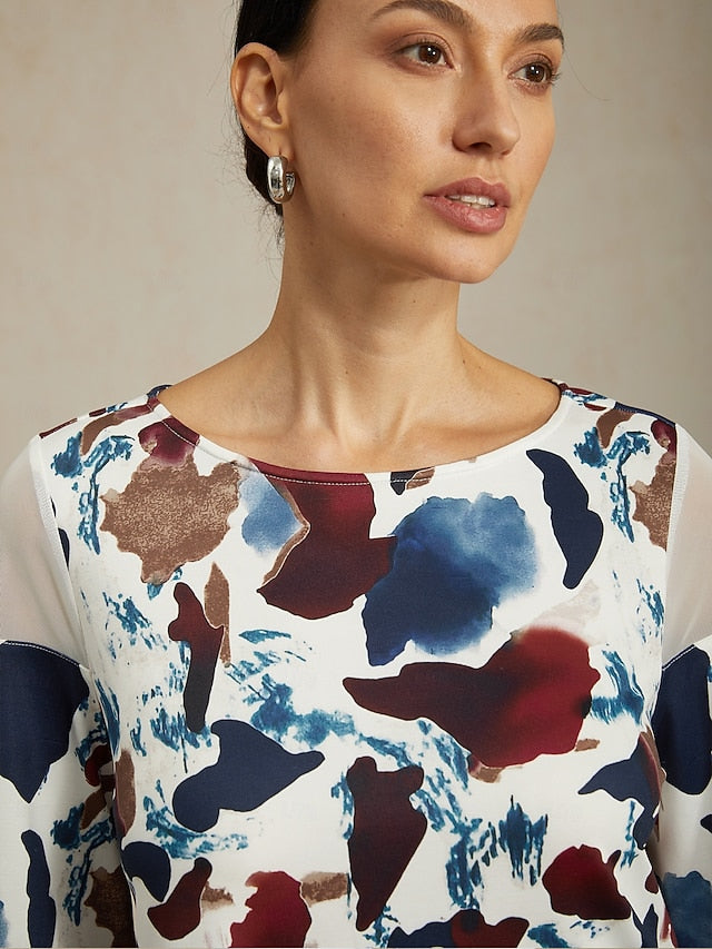 Women's Female Print Casual Multi Color Size S sleeve