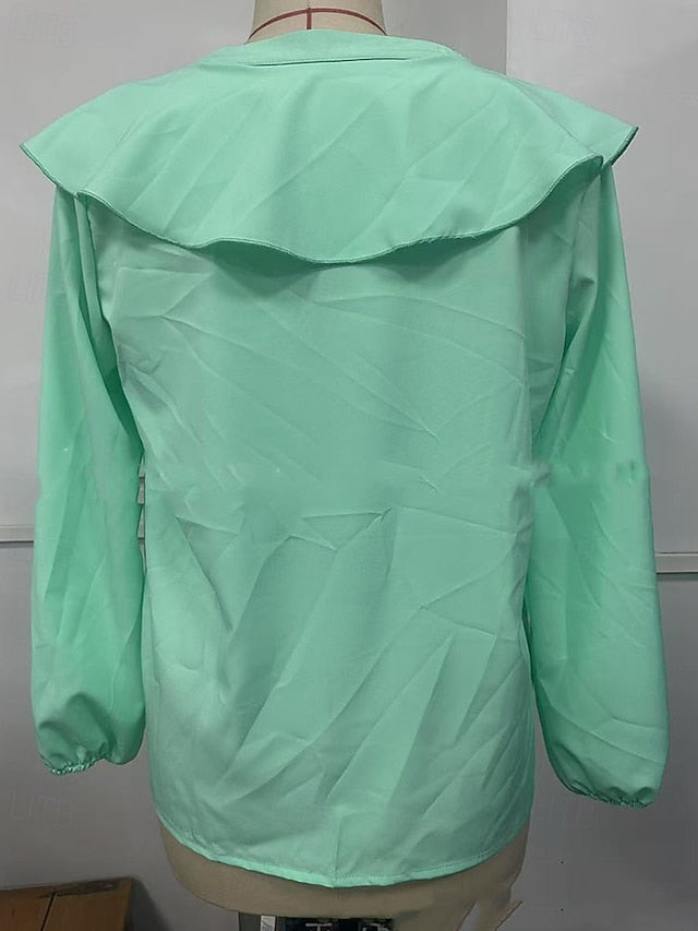 Women's Shirt Blouse Ruffle Plain Elegant Stylish Long
