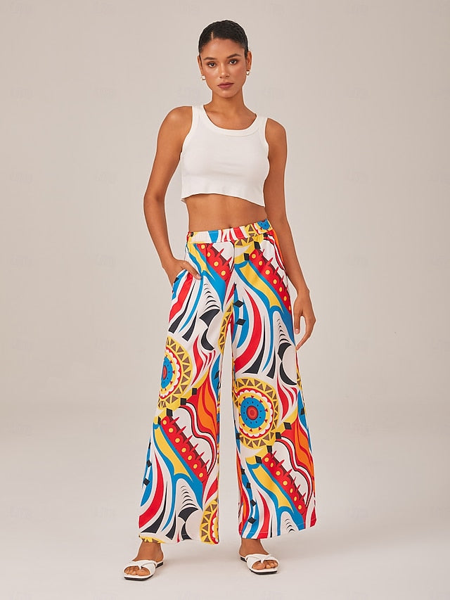 Bright Geometric Print Wide Leg Pants