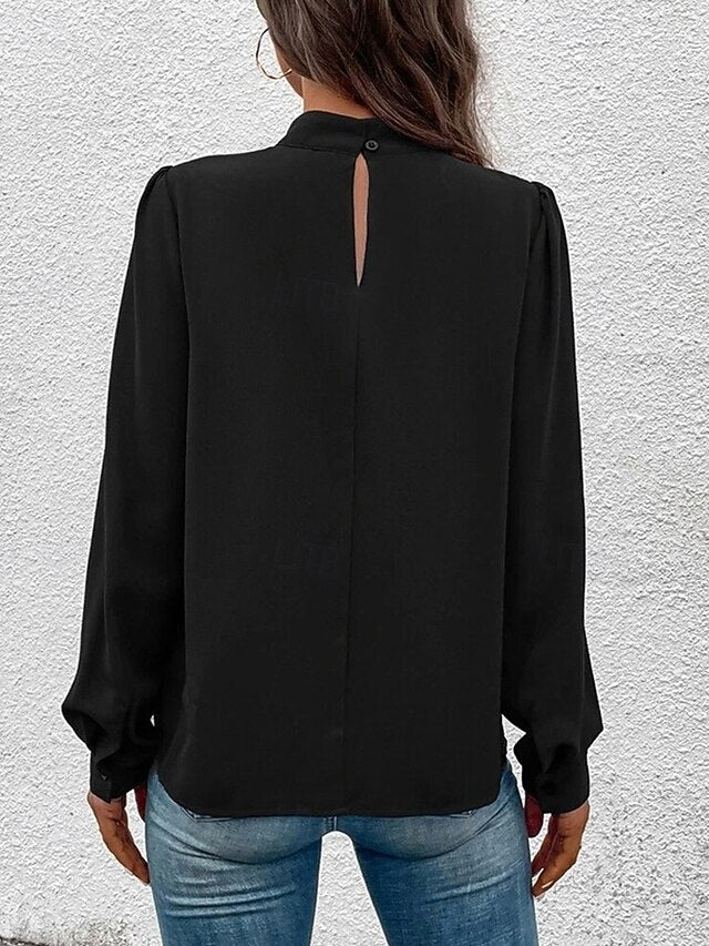 Women's Shirt Elegant Dressy Satin Top Solid Color Stylish