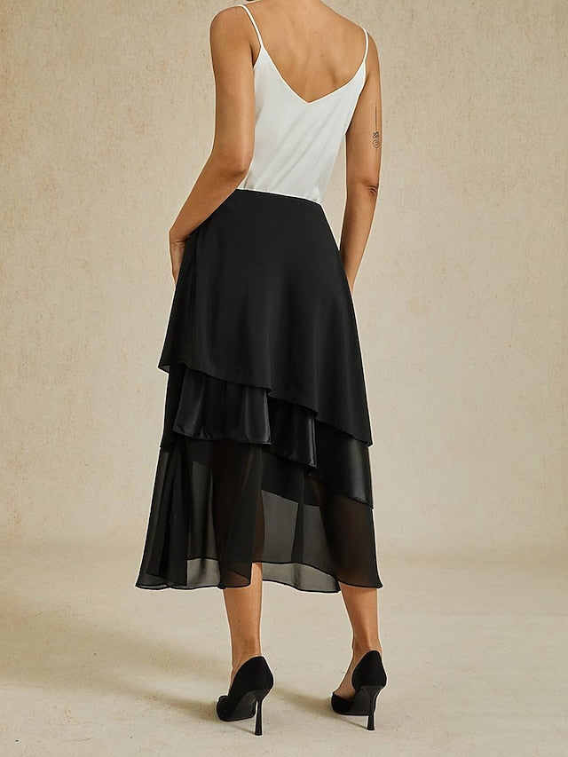 Women's Elegant Midi High Waist Skirts Plain Irregular Hem