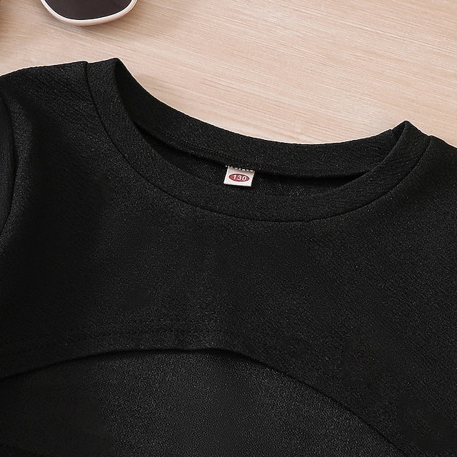 Color Block Pieces Long Girls' Suits Set Dress Kids 2