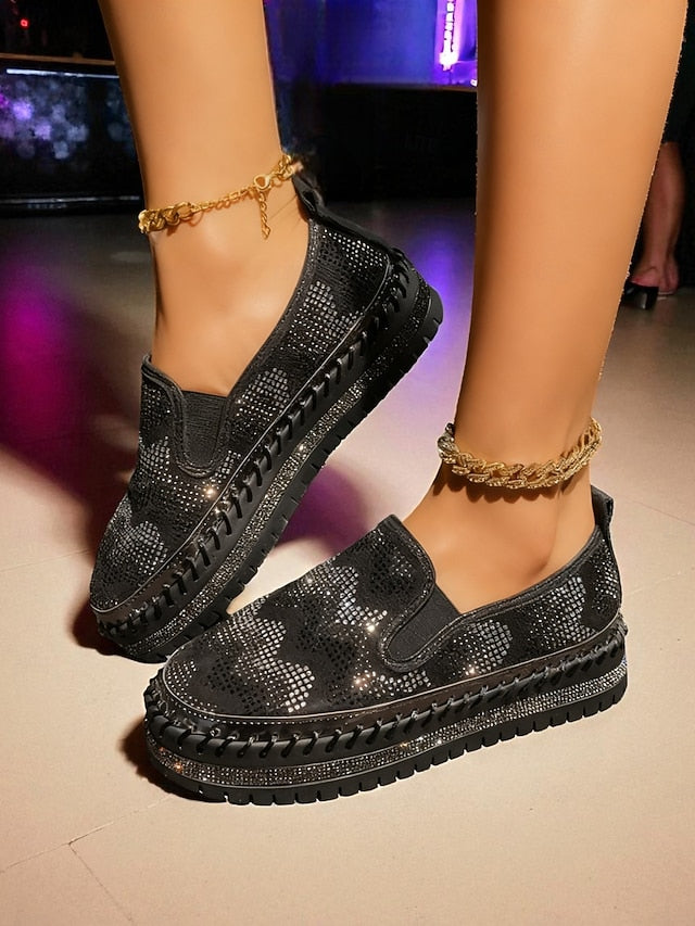 Slip-On Platform Women's Mesh Sneakers with Glitter