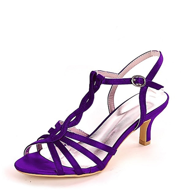 Elegant Purple Sandals Mid-Heel Strappy Satin Women's –