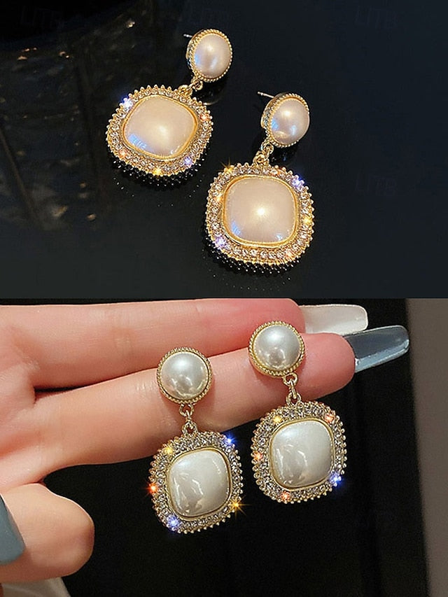 Pearl Elegant Rhinestone Earrings Detailing – Gold-Plated with
