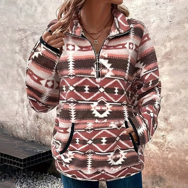 Women's Zip Up Sweatshirt Double Fuzzy Sweatshirt Thick