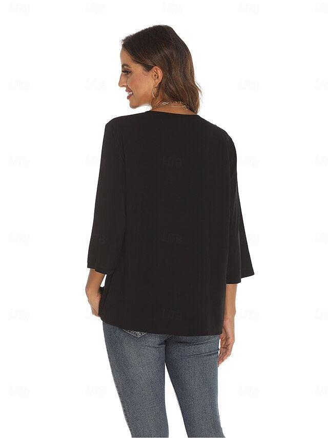 Women's Boho Shirt Embroidered Floral Bohemia Casual 3/4