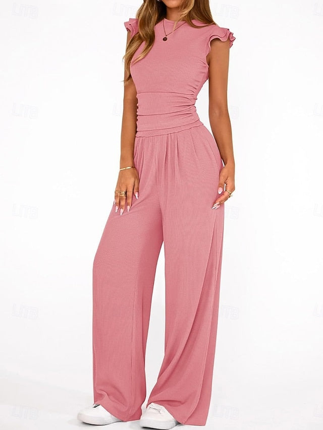 Women's Two Piece Sets Camis Pants Sets Sleeveless Round