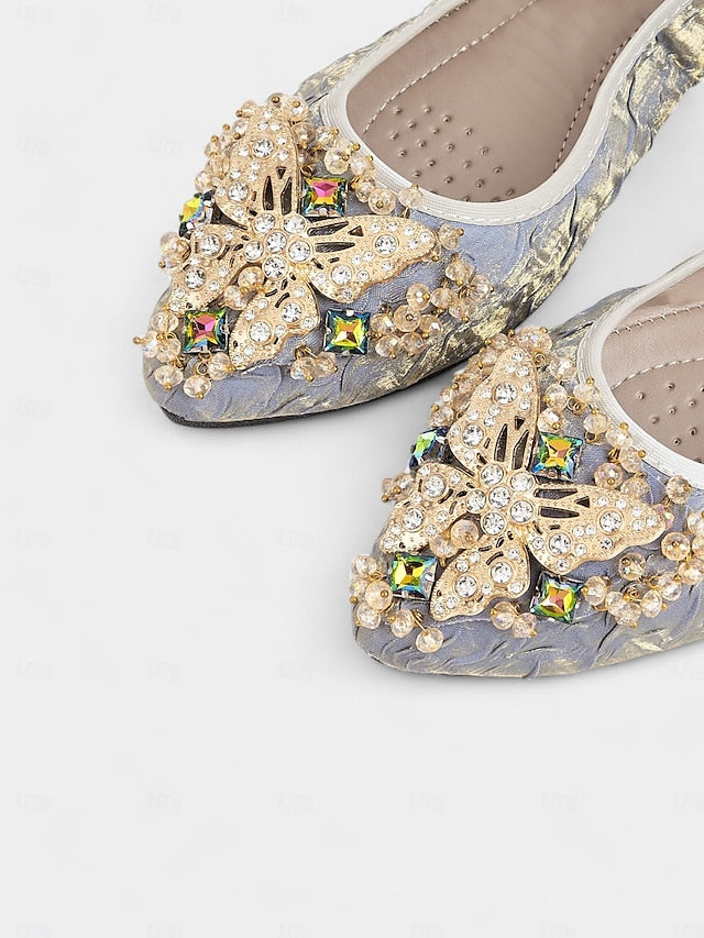 Flats Ballet Beaded Foldable Embroidered Women's with