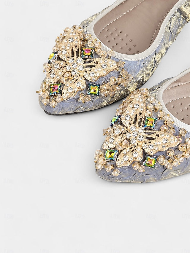 Flats Ballet with Foldable Women's Beaded Embroidered