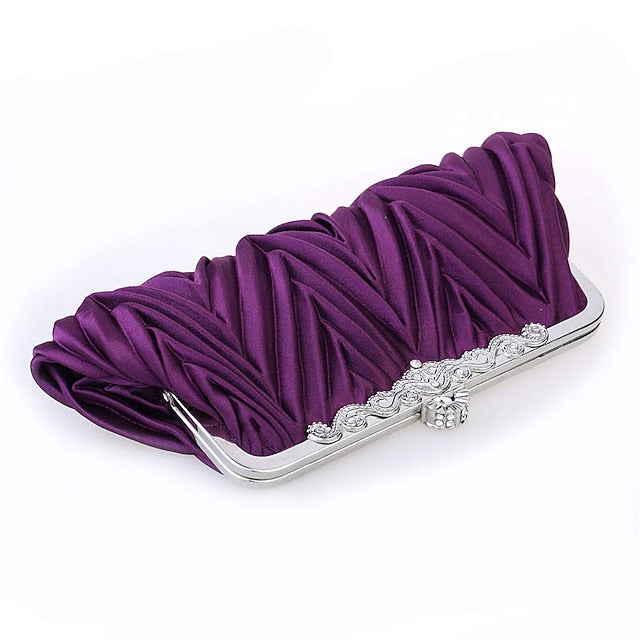 Pleated Satin – Women's Evening White Clutch Elegant