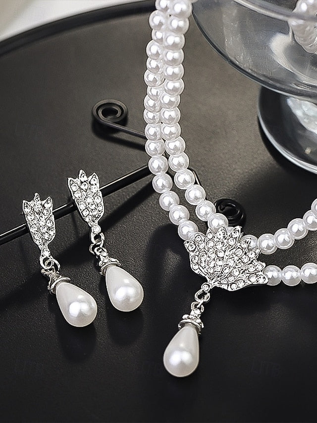 Set Bridal – Double-Layer Necklace Jewelry Elegant Pearl