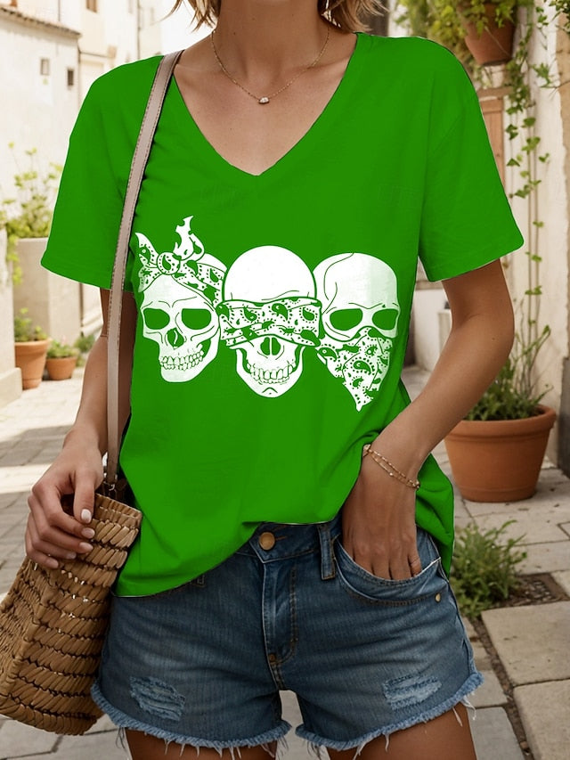 Women's T Shirt Skulls Graphic Cat Vintage Stylish Classic