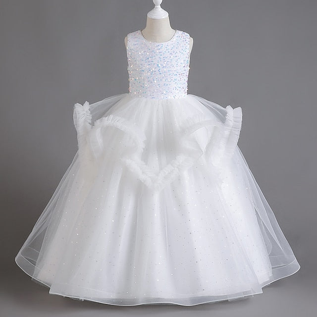 Sequin Dress Girls' Color Solid Party Kids Sleeveless