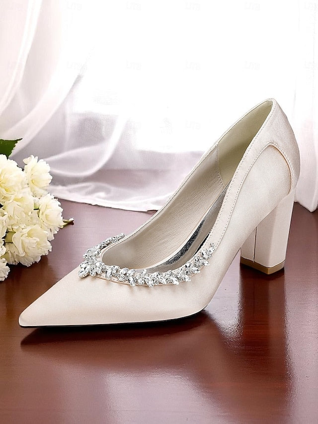 Heel Satin Pumps Block Women's Wedding Pink