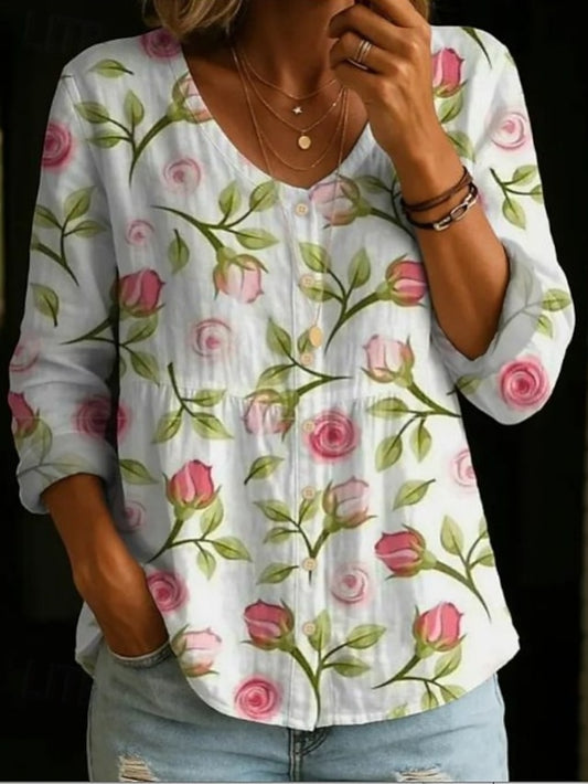 Women's Blouse Buttons Print Floral Elegant Vacation