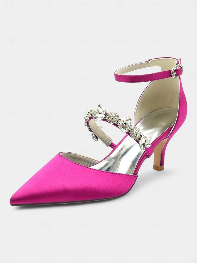 Black - Rhinestone Embellishments with Heels Women's Satin