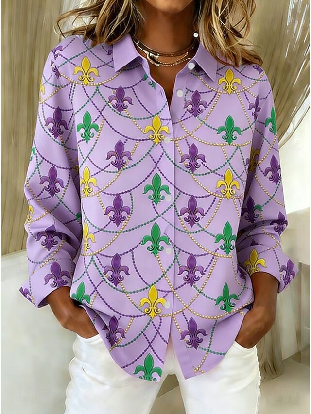Carnival Women's Shirt Blouse Patchwork Buttons Print