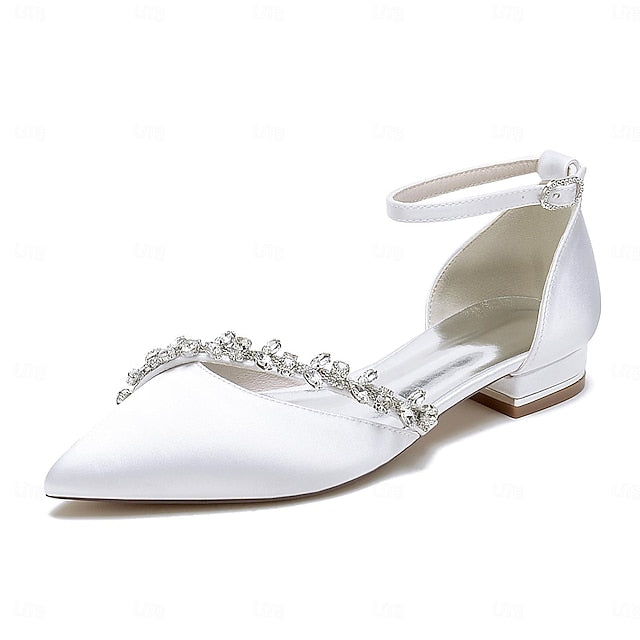 Pointed Toe Elegant Flats Wedding Women's – Satin White